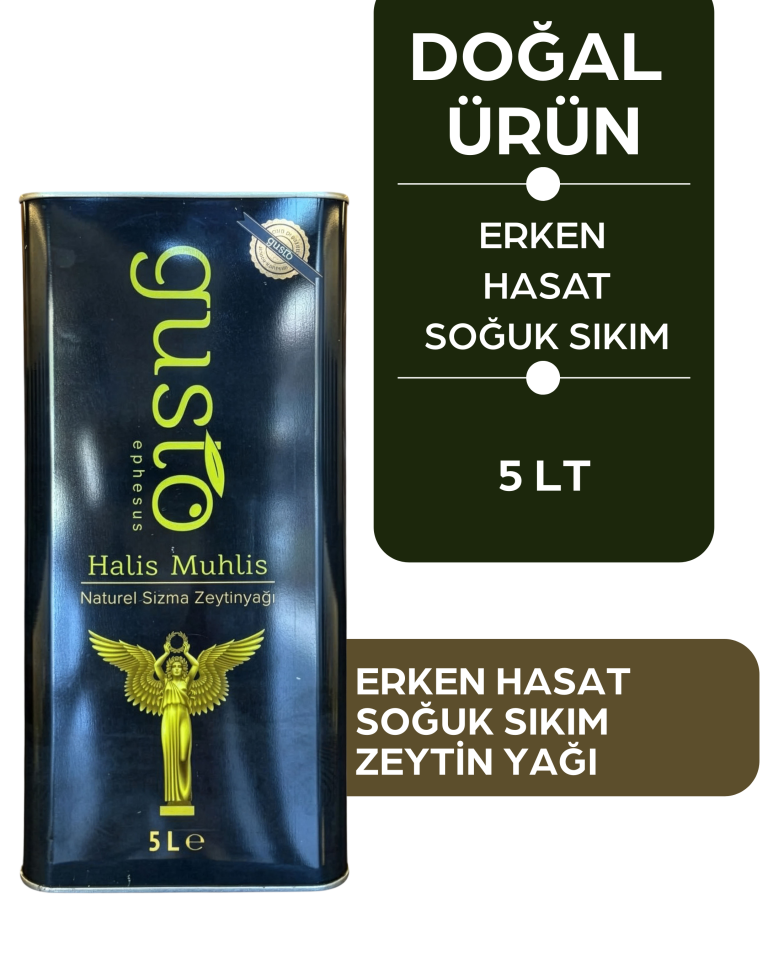 Gusto Ephesus %100 Doğal Erken Hasat Soğuk Sıkım Zeytinyağı – 5 Litre | Ege Naturel Sızma