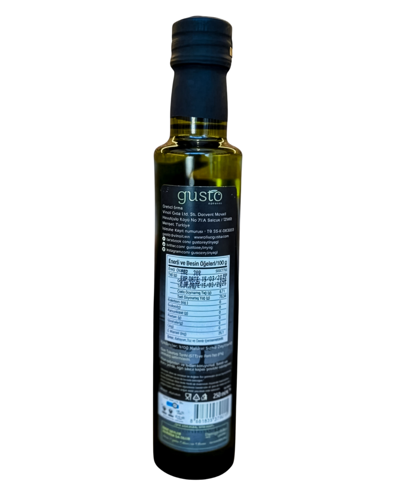 Gusto Ephesus %100 Doğal Erken Hasat Soğuk Sıkım Zeytinyağı – 250 ml Cam Şişe | Ege Naturel Sızma