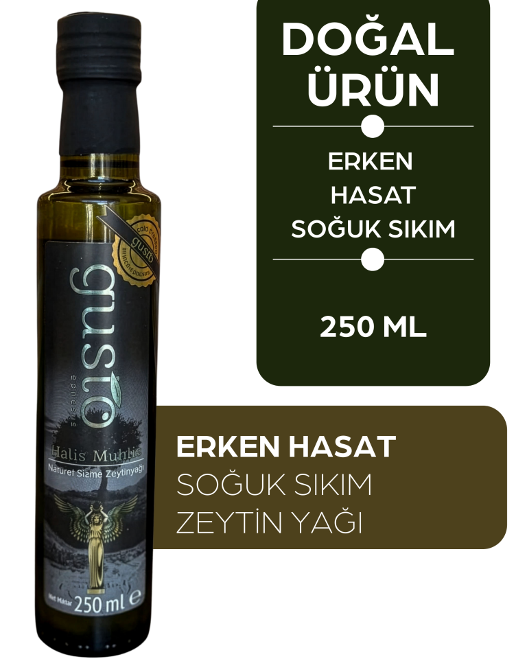Gusto Ephesus %100 Doğal Erken Hasat Soğuk Sıkım Zeytinyağı – 250 ml Cam Şişe | Ege Naturel Sızma