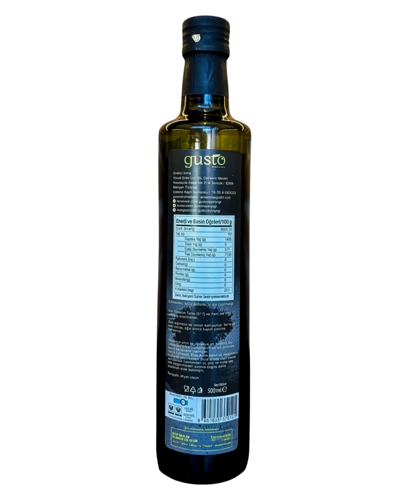 Gusto Ephesus %100 Doğal Erken Hasat Soğuk Sıkım Zeytinyağı – 500 ml Cam Şişe | Ege Naturel Sızma