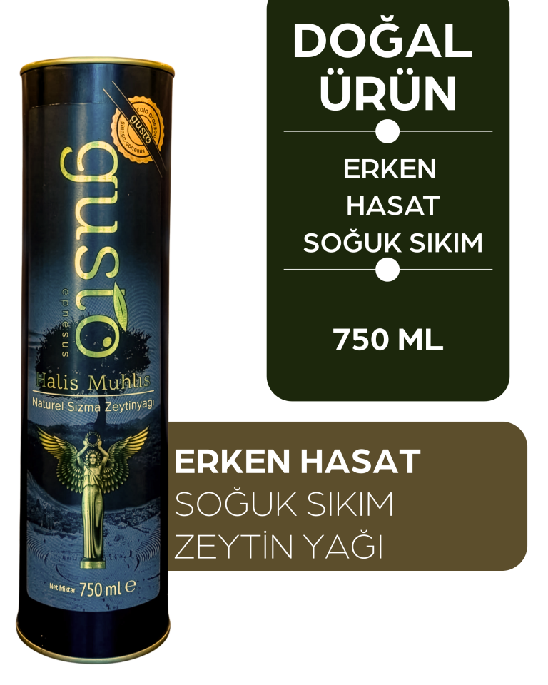 Gusto Ephesus %100 Doğal Erken Hasat Soğuk Sıkım Zeytinyağı – 750 ml | Ege Naturel Sızma
