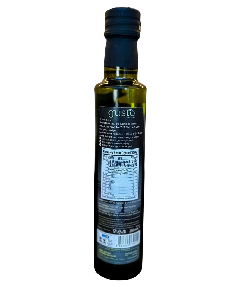 Gusto Ephesus %100 Doğal Soğuk Sıkım Zeytinyağı – 250 ml Cam Şişe | Ege Naturel Sızma