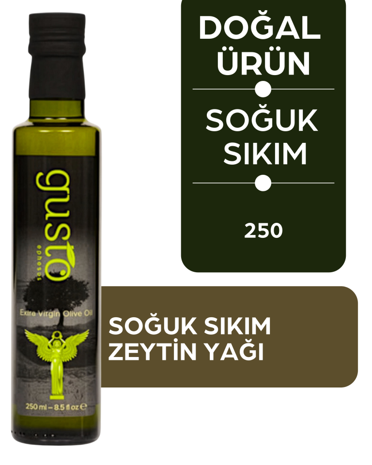 Gusto Ephesus %100 Doğal Soğuk Sıkım Zeytinyağı – 250 ml Cam Şişe | Ege Naturel Sızma