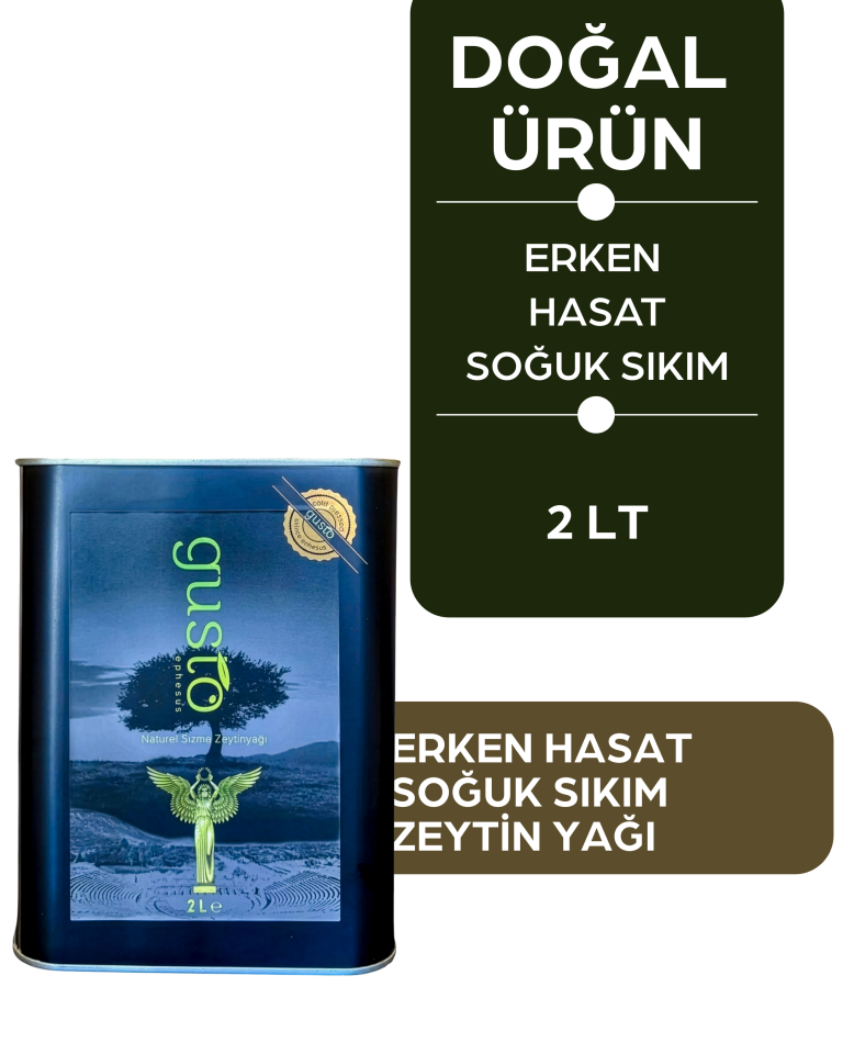 Gusto Ephesus %100 Doğal Erken Hasat Soğuk Sıkım Zeytinyağı – 2 Litre | Ege Naturel Sızma